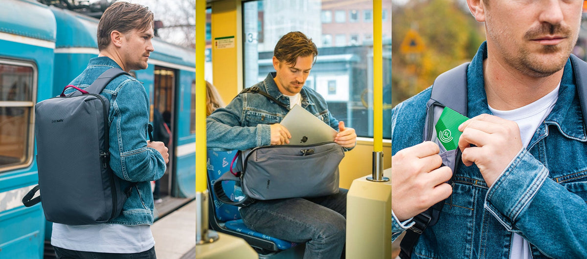 Pacsafe V Commuter in use while travelling