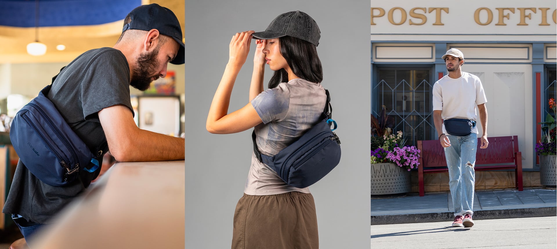 Pacsafe V Anti-Theft Hip in use while travelling
