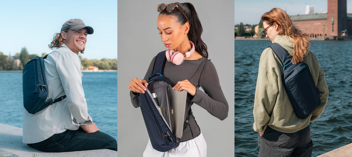 Pacsafe V Tech Anti-Theft 10L Sling in use while travelling