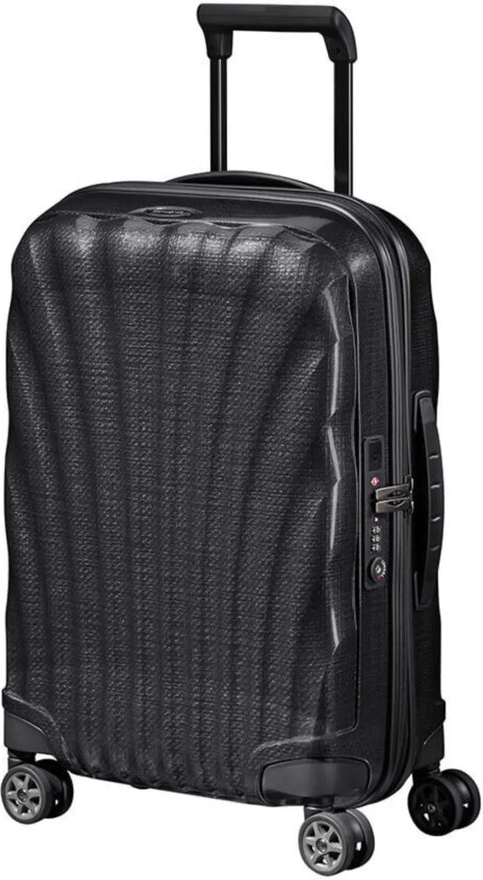 tu-samsonite-c-lite-55-cm-expandable-4-wheel-cabin-spinner-suitcase-black front view for size comparison