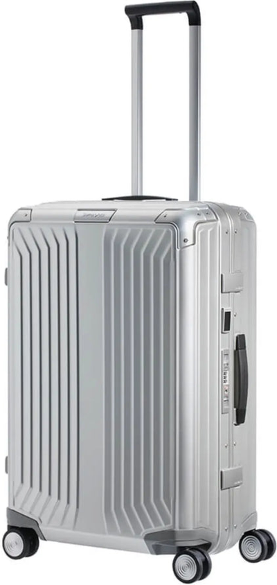 tu-samsonite-lite-box-alu-anodised-aluminium-69-cm-4-wheeled-spinner-aluminium front view for size comparison