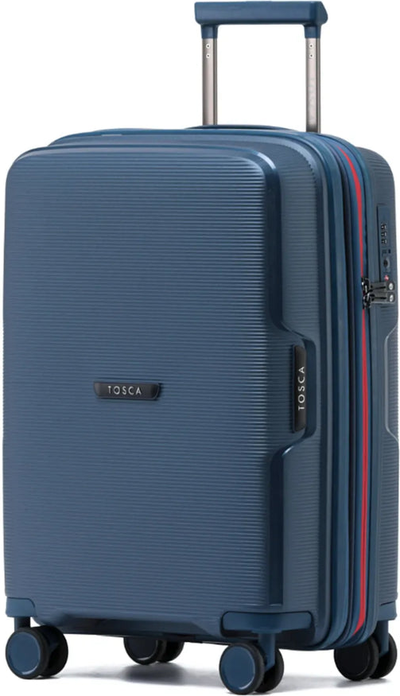 tu-tosca-bel-air-54-cm-hardside-carry-on-suitcase-blue front view for size comparison, retrimmed