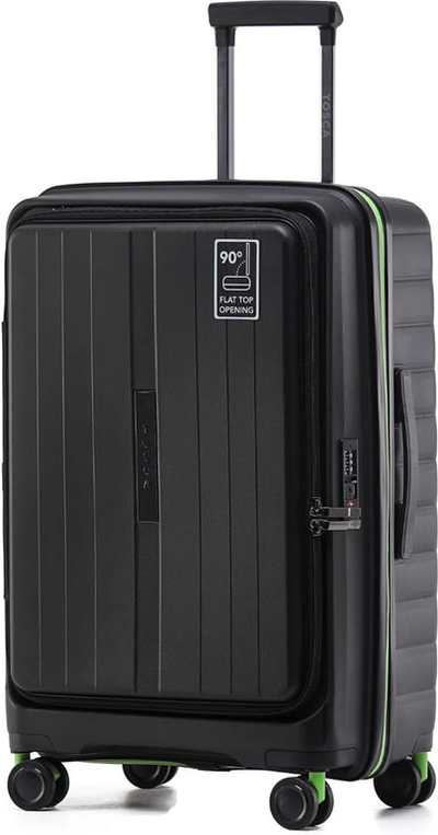 tu-tosca-cruiser-67-cm-front-opening-4-wheel-expandable-suitcase-black-lime front view for size comparison