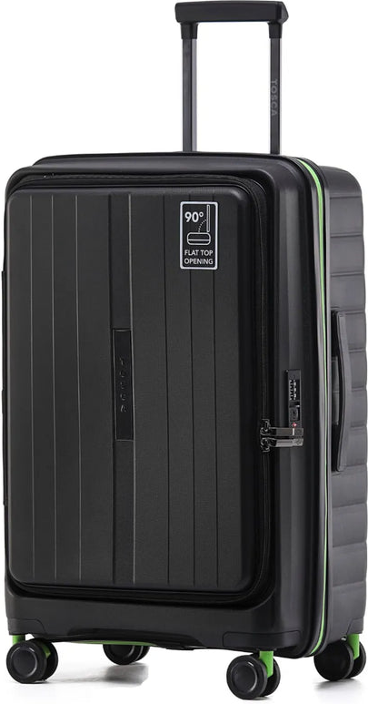 tu-tosca-cruiser-67-cm-front-opening-4-wheel-expandable-suitcase-black-lime front view for size comparison