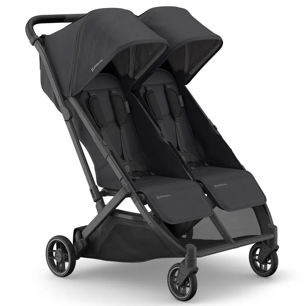 UPPAbaby MINU DUO Double Travel Pram / Stroller - Jake (Charcoal / Carbon / Black Leather)