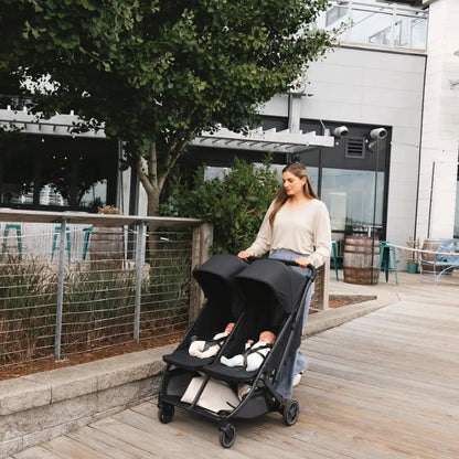 UPPAbaby MINU DUO Double Travel Pram / Stroller - Jake (Charcoal / Carbon / Black Leather)