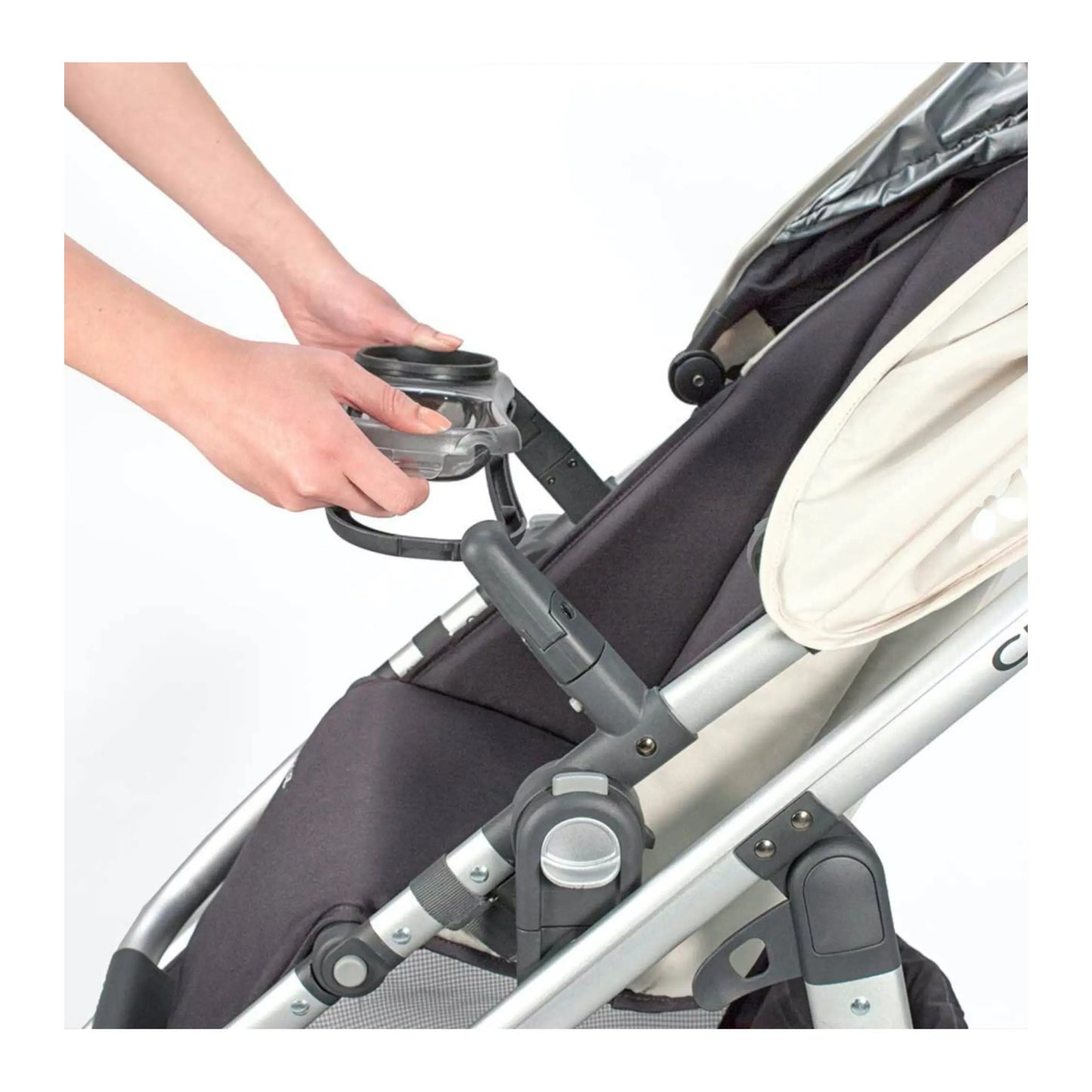 Stroller folds with Snack Tray attached