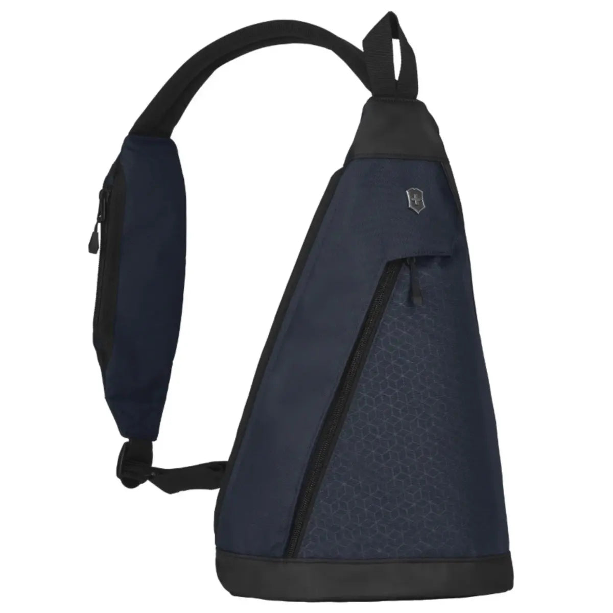 Zippered front compartment with snap cover contains an interior slash pocket