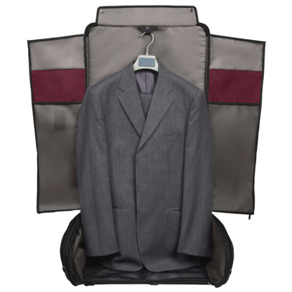 Features two mesh pockets, one webbing loop for hanger and one flap to cover the garment to keep it wrinkle-free