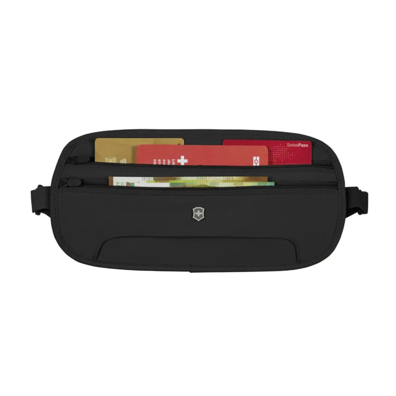 Includes two large full-length zippered pockets to store tickets, passport and most sizes of currency