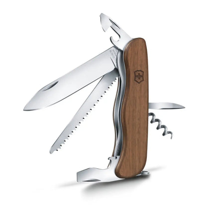 Swiss made pocket knife with 10 functions and elegant walnut scales