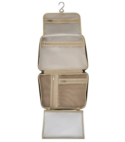Fold-up toiletries bag with a hanging hook
