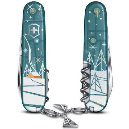 Unique collector’s piece Spartan pocket knife with light ice blue, transparent scales with a magical winter design