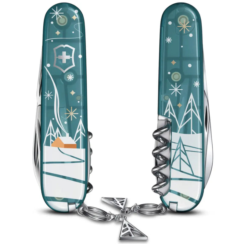 Unique collector’s piece Spartan pocket knife with light ice blue, transparent scales with a magical winter design