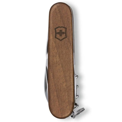 Swiss made pocket knife with 10 functions and elegant walnut wood scales