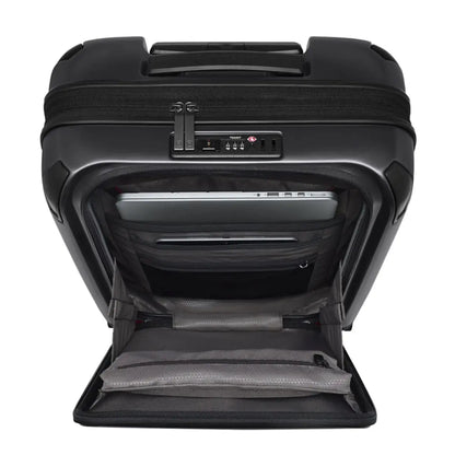 Featuring a quick-access lockable front compartment holds a laptop and a tablet