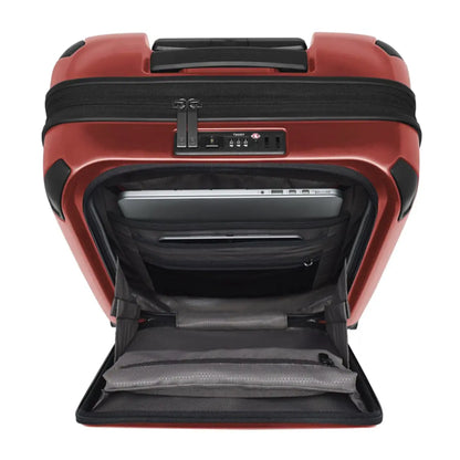 Featuring a quick-access lockable front compartment with organization panel and holds a laptop and a tablet