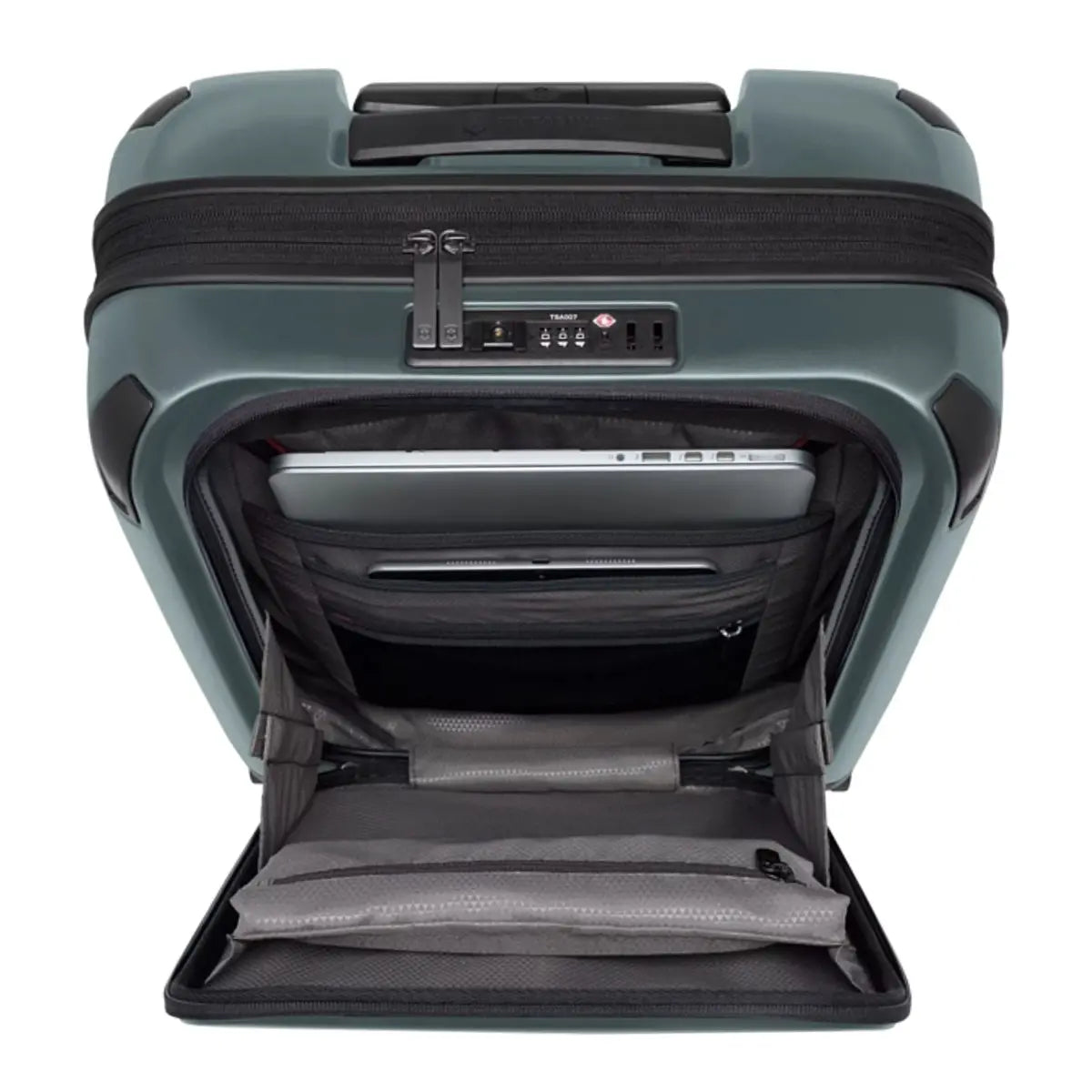 Featuring a quick-access lockable front compartment with organization panel and holds a laptop and a tablet