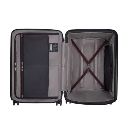 X-shaped compression straps cover a greater surface area to keep folded items secure