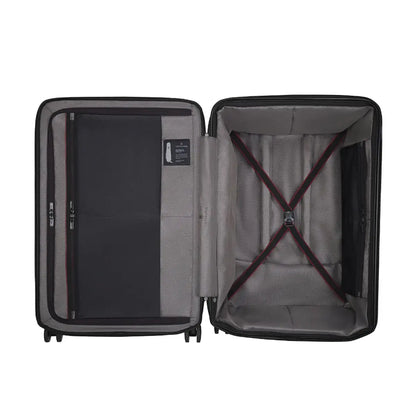 X-shaped compression straps cover a greater surface area to keep folded items secure