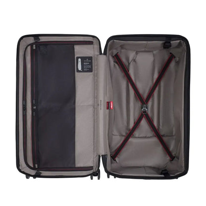 X-shaped compression straps cover a greater surface area to keep folded items secure