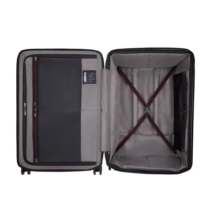 X-shaped compression straps cover a greater surface area to keep folded items secure