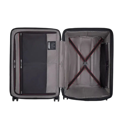 X-shaped compression straps cover a greater surface area to keep folded items secure