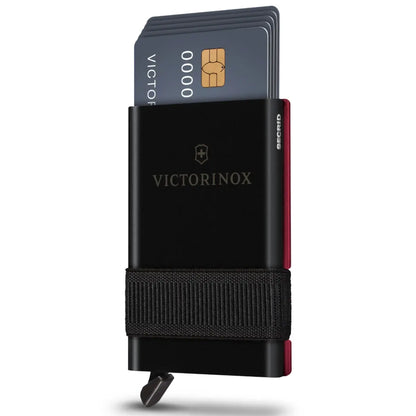 Stores up to six cards and has a unique patented mechanism to slide cards in and out 