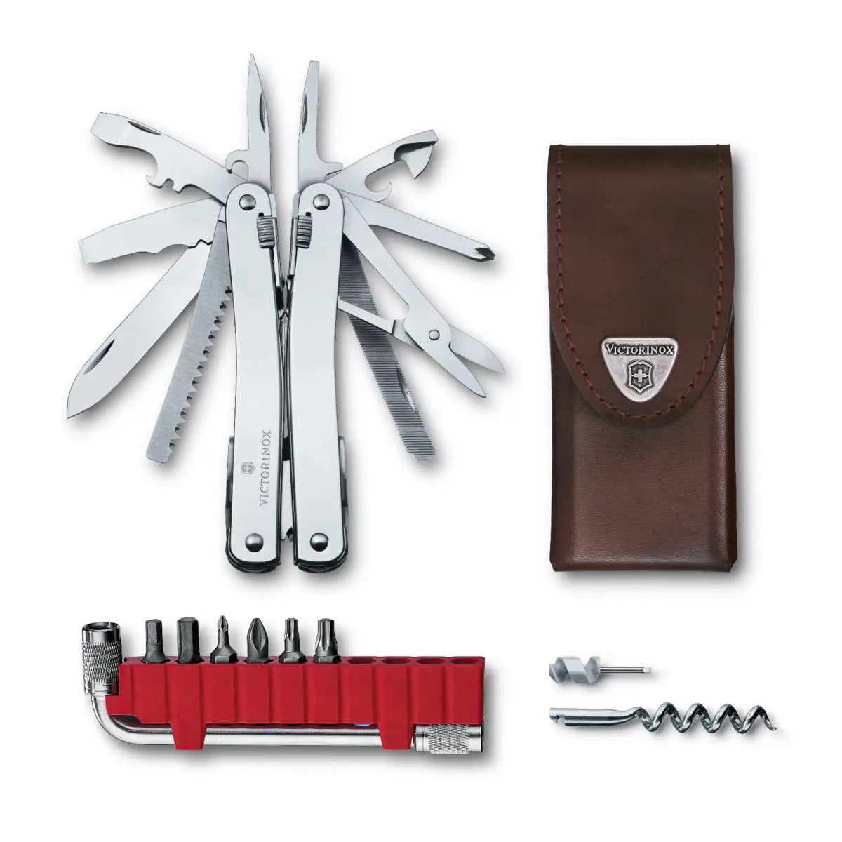 Victorinox Swiss Tool Spirit X (plus Bit Wrench Kit and Leather Pouch) Swiss Army Knife - Silver