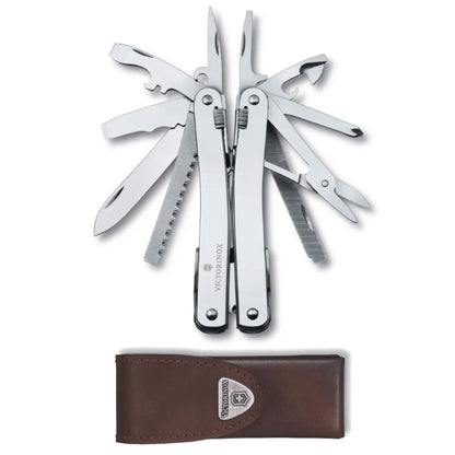 Victorinox SwissTool Spirit X - Swiss Army Knife with Leather Pouch - Stainless Steel