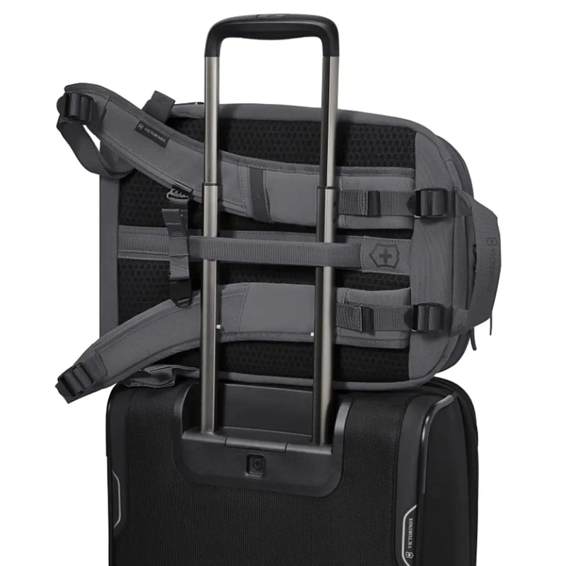 Luggage sleeve on back (luggage sold separately)