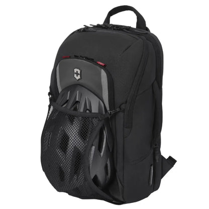 Concealed storage pocket on the base with an integrated helmet net