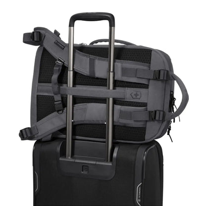 Luggage sleeve on back (luggage sold separately)