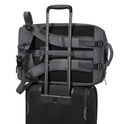 Luggage sleeve on back (luggage sold separately)