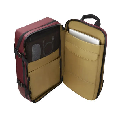 Padded rear compartment with book-style opening includes designated pockets for a 17" laptop and a tablet. Additional slip pockets and mesh zip pocket allows for easy organisation