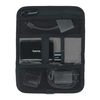 Removable compact tri-fold essentials organizer features pockets, storage slots and accessory loops