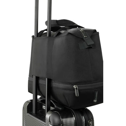 Rear sleeve for sliding bag over wheeled luggage handles