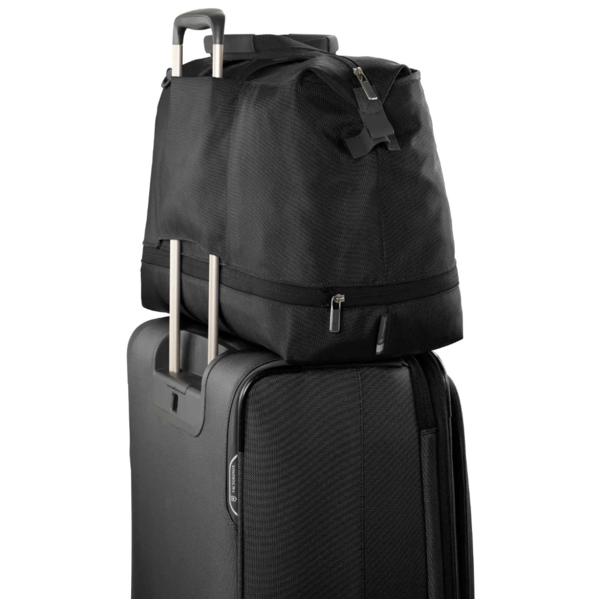 Rear sleeve for sliding bag over wheeled luggage handles