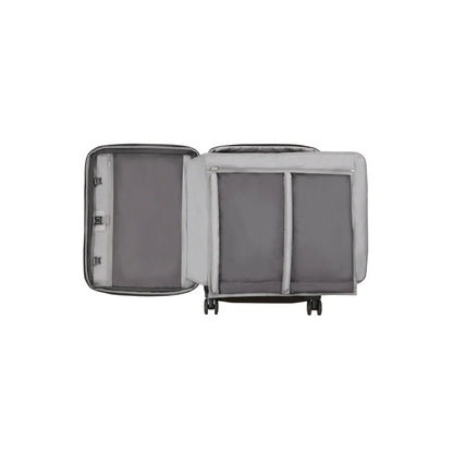 Pack More System with x-shaped compression straps, a removable tri-fold suiter and two large mesh side pockets