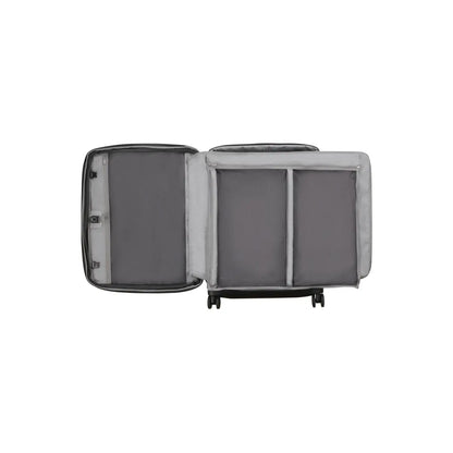 Pack More System with x-shaped compression straps, a removable tri-fold suiter and two large mesh side pockets