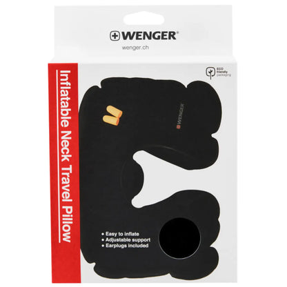 Inflatable neck pillow with earplugs for deeper sleep on the move