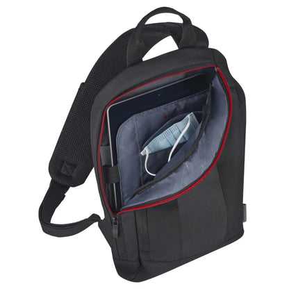 Holds a 10” tablet, smartphone and other accessories