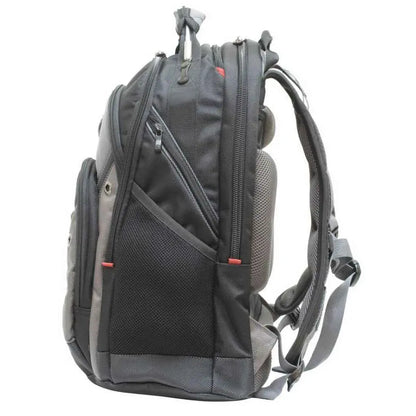 Mesh side pockets are sized to hold a water bottle or umbrella