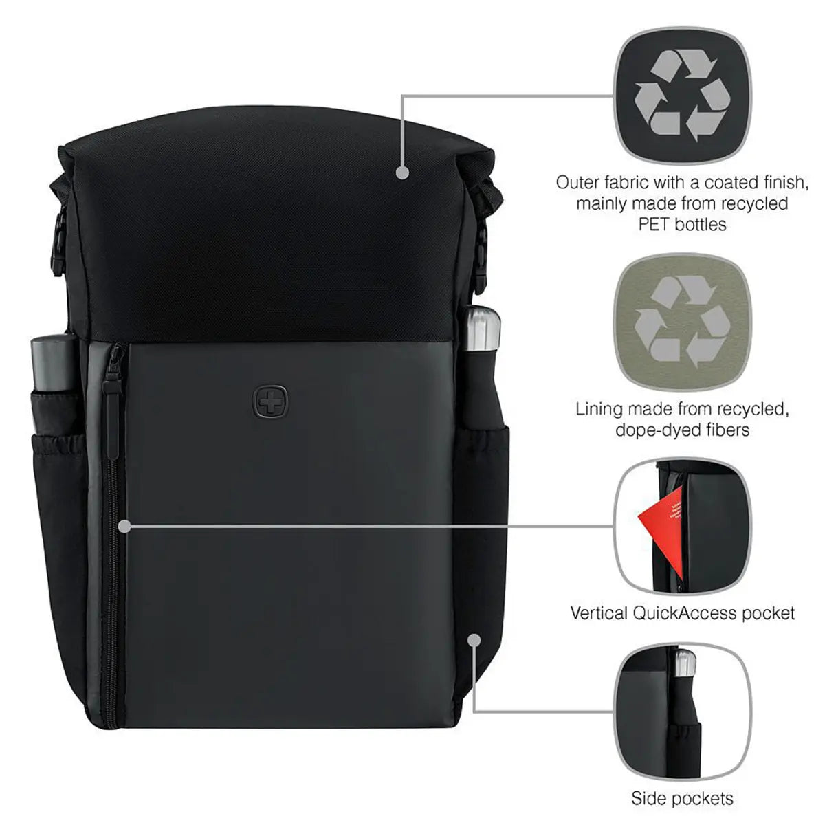 Wenger UrbanOne Roll-Top 15.6’’ Laptop Backpack - Black