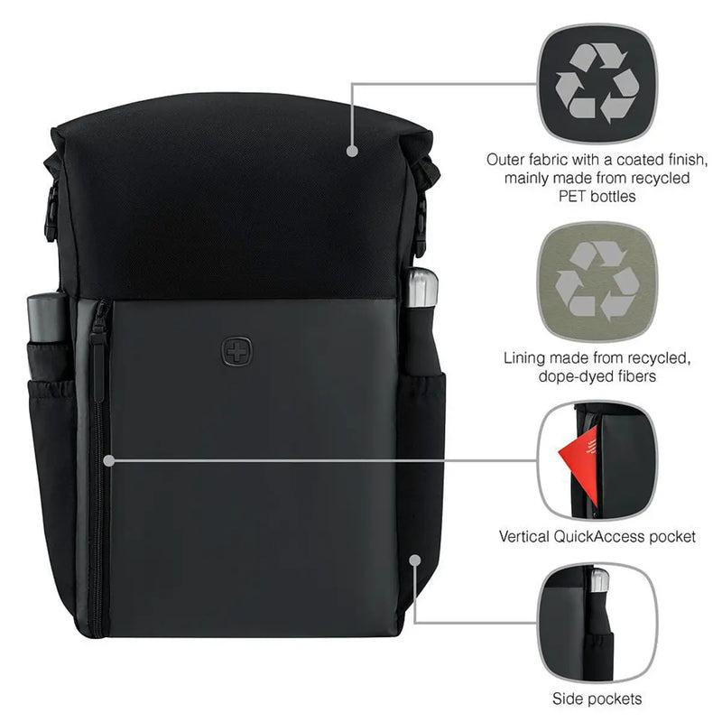 Wenger UrbanOne Roll-Top 15.6’’ Laptop Backpack - Black