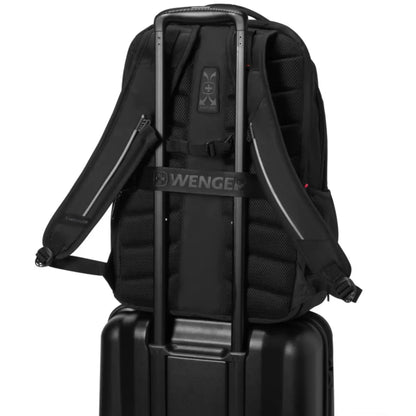 Pass-Thru trolley strap slides over wheeled luggage handles for easy travel with multiple bags