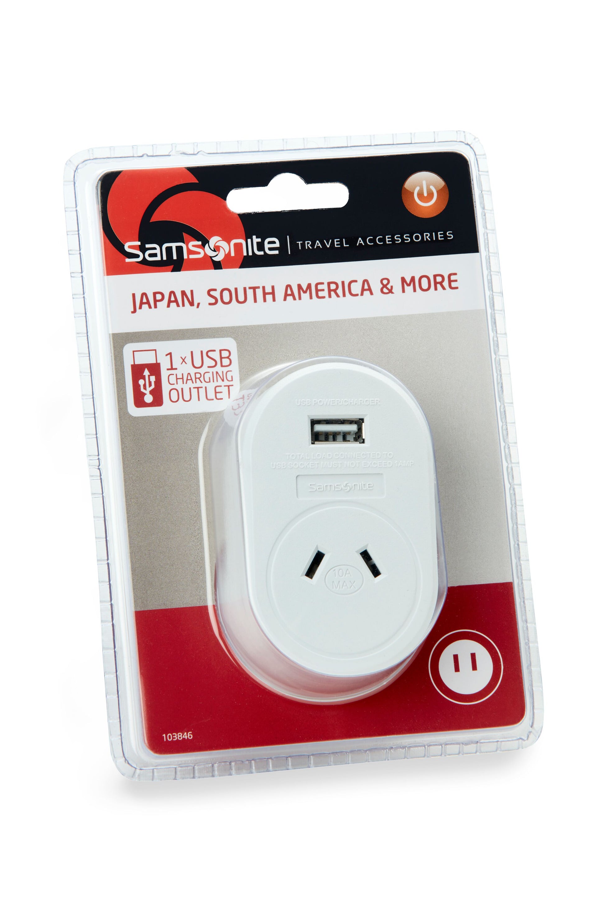 Samsonite Electrical Adaptor with USB - Australia to South America / Japan - White