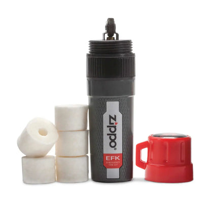 Stores flint-wheel ignition and five (5) included Easy Spark Tinders