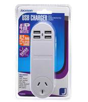 Jackson 4 Outlet USB Wall Charger : 4.2 Amp Hi-Speed Charge : AU to AU