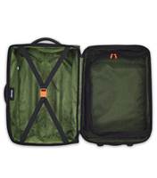 Compression straps on the deep side, a spacious lined pocket, and a zippered mesh pocket on the lid,